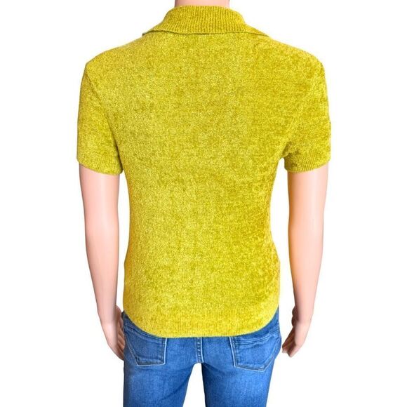 Urban Outfitters Adeline V Neck Cardigan Small Chartreuse Short Sleeve Sweater - Picture 8 of 10